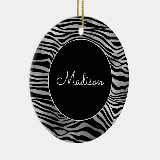 Silver Black Zebra Print Keramisch Ornament (Rechts)