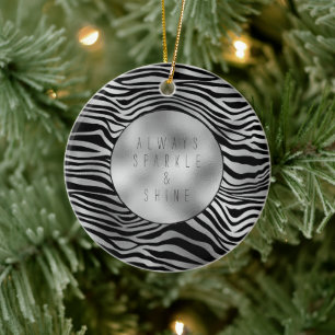 Silver Black Zebra Print Keramisch Ornament