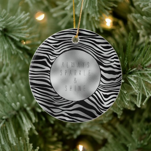Silver Black Zebra Print Keramisch Ornament (Boom)