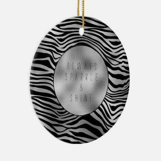 Silver Black Zebra Print Keramisch Ornament (Rechts)