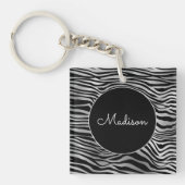 Silver Black Zebra Print Sleutelhanger (voorkant)