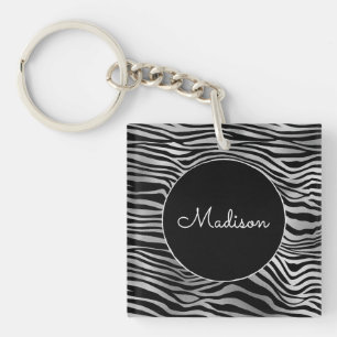 Silver Black Zebra Print Sleutelhanger