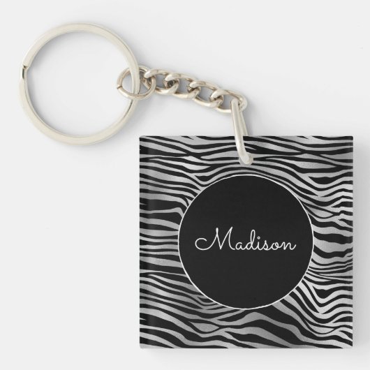 Silver Black Zebra Print Sleutelhanger (voorkant)
