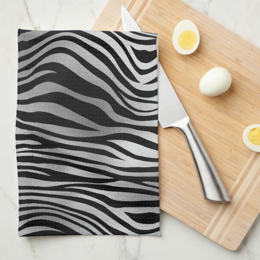 Silver Black Zebra Print Theedoek (Quarter Fold)