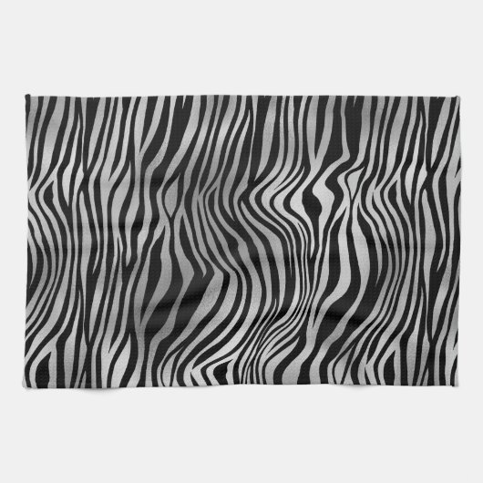 Silver Black Zebra Print Theedoek (Horizontaal)