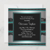 Silver BlackTeal Blue Sweet 16 Verjaardagsfeest Kaart (Achterkant)