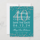 Silver Blauwgroen 40th Wedding Jubileum Confetti Save The Date (Voorkant)
