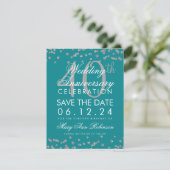 Silver Blauwgroen 40th Wedding Jubileum Confetti Save The Date (Staand voorkant)
