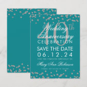 Silver Blauwgroen 40th Wedding Jubileum Confetti Save The Date (Voorkant / Achterkant)