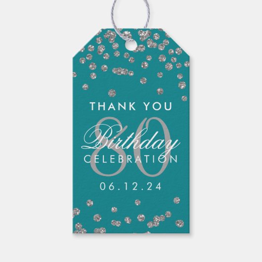 Silver Blauwgroen 80 Verjaardag Bedankt Glitter Cadeaulabel (Voorkant)