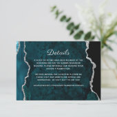 Silver Blauwgroen Agaat Wedding Details Informatiekaartje (Staand voorkant)