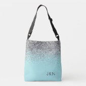 Silver Blauwgroen Aqua Blue Girly Glitter Monogram Crossbody Tas (Achterkant)