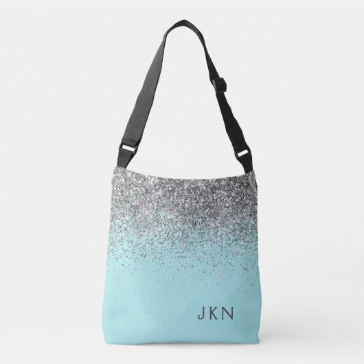 Silver Blauwgroen Aqua Blue Girly Glitter Monogram Crossbody Tas (Voorkant)