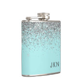 Silver Blauwgroen Aqua Blue Girly Glitter Monogram Heupfles (Rechts)