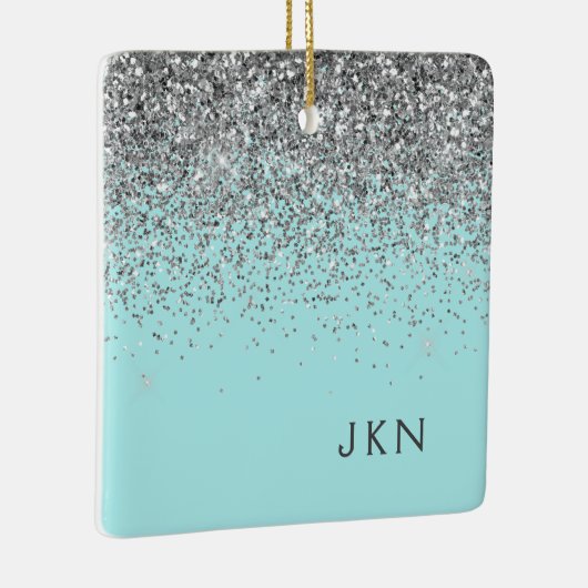 Silver Blauwgroen Aqua Blue Girly Glitter Monogram Keramisch Ornament (Rechts)