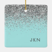 Silver Blauwgroen Aqua Blue Girly Glitter Monogram Keramisch Ornament (Achterkant)
