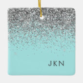 Silver Blauwgroen Aqua Blue Girly Glitter Monogram Keramisch Ornament (Voorkant)