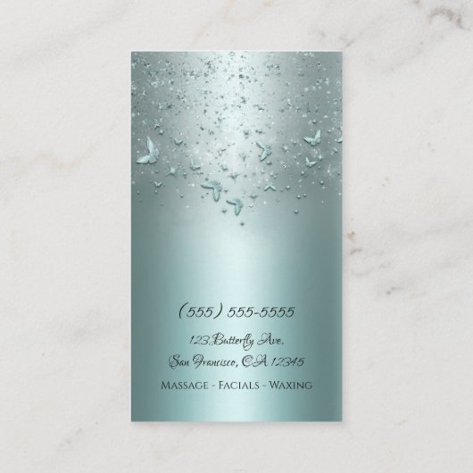 Silver Blauwgroen Aqua Sparkle Flutter Butterfly Visitekaartje (Achterkant)