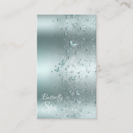 Silver Blauwgroen Aqua Sparkle Flutter Butterfly Visitekaartje (Voorkant)
