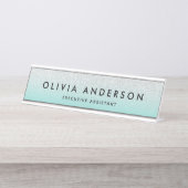 Silver blauwgroen blauw Glitter Ombre Name Bureau Naambordje (Voorkant)
