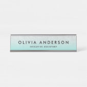 Silver blauwgroen blauw Glitter Ombre Name Bureau Naambordje (Voorkant)