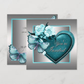 Silver Blauwgroen Blue Heart Butterfly Blauwgroen  Kaart (Voorkant / Achterkant)