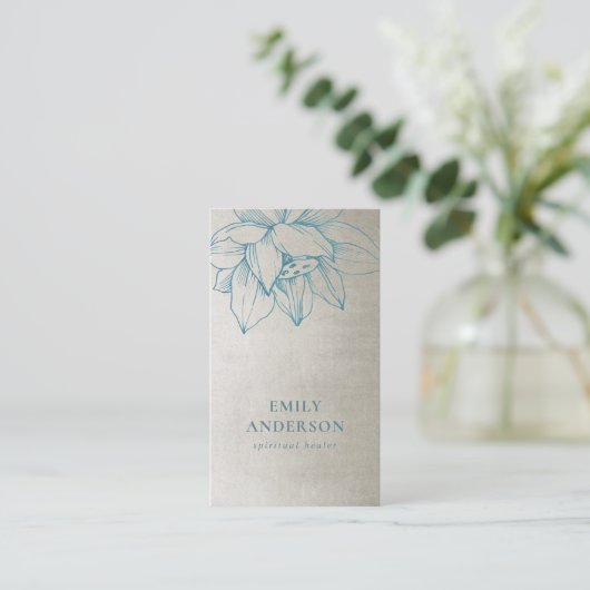 SILVER BLAUWGROEN BLUE LOTUS SIMPLE REIKI SPIRITUE VISITEKAARTJE (Staand voorkant)