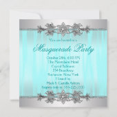 Silver Blauwgroen Blue Masquerade Party Invitation Kaart (Achterkant)