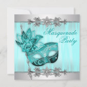 Silver Blauwgroen Blue Masquerade Party Invitation Kaart (Voorkant)