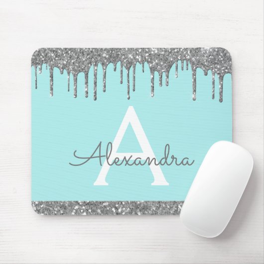 Silver Blauwgroen Blue Modern Sparkle Glitter Mono Muismat (Met muis)
