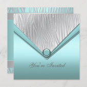 Silver Blauwgroen Blue Party Kaart (Voorkant / Achterkant)