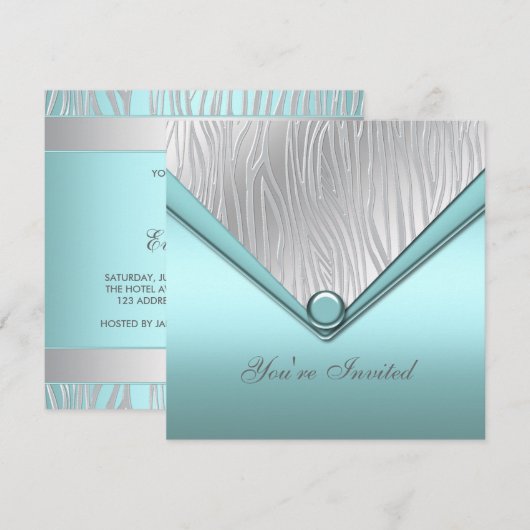 Silver Blauwgroen Blue Party Kaart (Voorkant / Achterkant)
