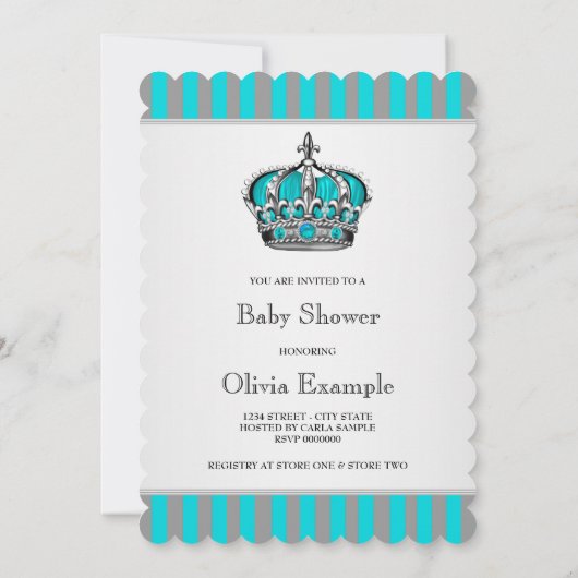 Silver Blauwgroen Blue Prince Baby shower Kaart (Achterkant)