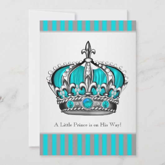 Silver Blauwgroen Blue Prince Baby shower Kaart (Voorkant)