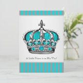 Silver Blauwgroen Blue Prince Baby shower Kaart (Staand voorkant)