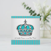 Silver Blauwgroen Blue Prince Baby shower Kaart (Staand voorkant)