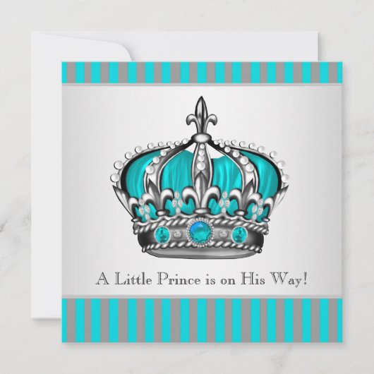 Silver Blauwgroen Blue Prince Baby shower Kaart (Voorkant)
