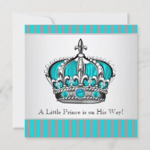 Silver Blauwgroen Blue Prince Baby shower Kaart