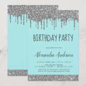 Silver Blauwgroen Blue Sparkle Glitter Any Age Ver Kaart (Voorkant / Achterkant)