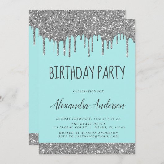 Silver Blauwgroen Blue Sparkle Glitter Any Age Ver Kaart (Voorkant / Achterkant)