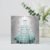 Silver Blauwgroen Blue Sweet Sixteen Verjaardagsfe Kaart (Staand voorkant)