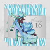 Silver Blauwgroen Blue Zebra Sweet 16 Birthday Par Kaart (Voorkant / Achterkant)