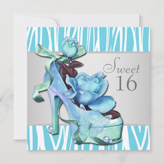 Silver Blauwgroen Blue Zebra Sweet 16 Birthday Par Kaart (Voorkant)