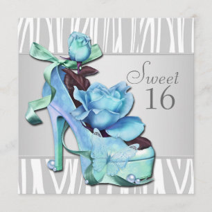 Silver Blauwgroen Blue Zebra Sweet 16 Birthday Par Kaart