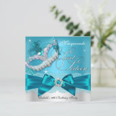 Silver Blauwgroen Bow Masquerade Sweet Sixteen Inv Kaart (Staand voorkant)