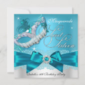 Silver Blauwgroen Bow Masquerade Sweet Sixteen Inv Kaart (Voorkant)