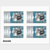 Silver.Blauwgroen Damask Photo Wijnlabel Sticker (Vel)