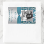 Silver.Blauwgroen Damask Photo Wijnlabel Sticker (Tas)