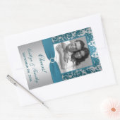 Silver.Blauwgroen Damask Photo Wijnlabel Sticker (Envelop)