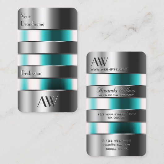 Silver Blauwgroen Glass Engraving Letters voor Mon Visitekaartje (Voorkant / Achterkant)